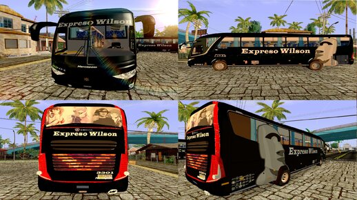 Bus 6 Marcopolo Paradiso G7 1200 4x2 Mercedes Benz O500RS con Carroceria Expreso Wilson y bandas de Rock con Stickers de Animes